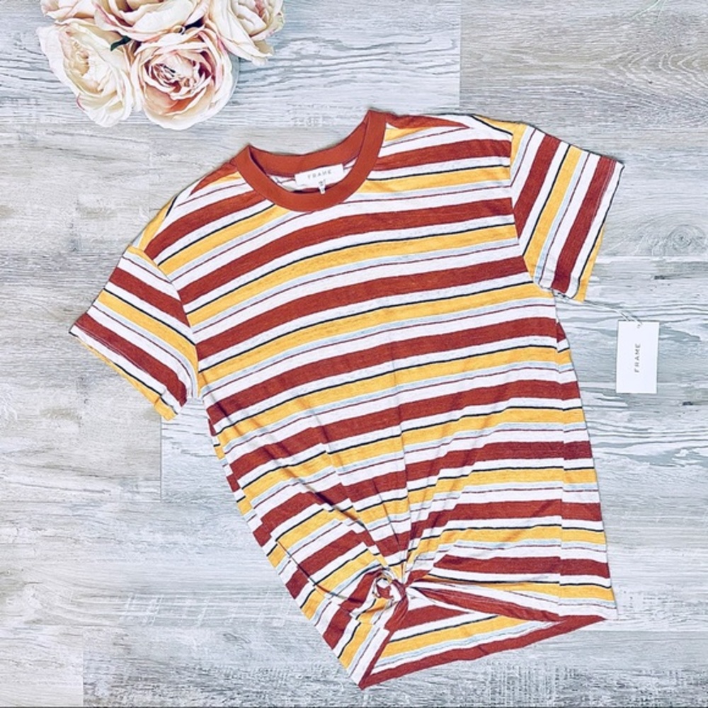FRAME Wear Thin Striped Tee Sunrise Multi - Picture 3 of 16